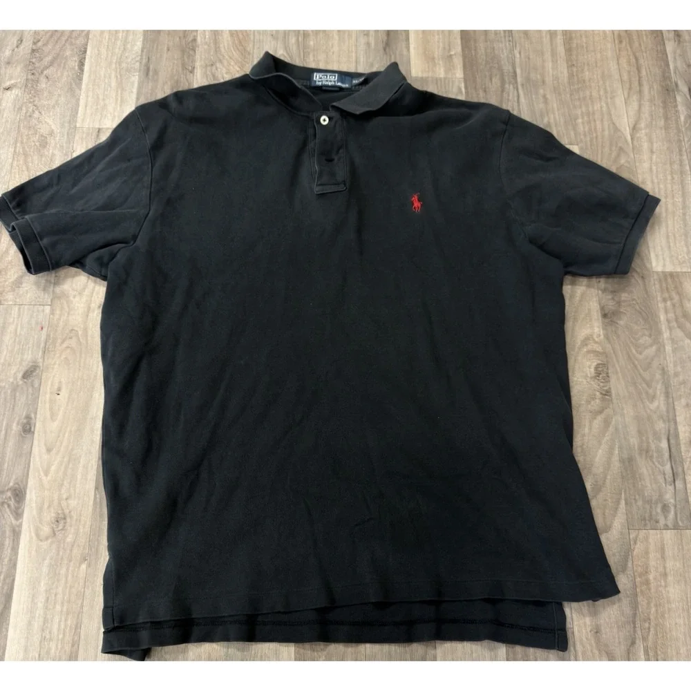 Polo Ralph Lauren Black‎ Short Sleeve Polo Shirt Men's XL Red Pony Classic